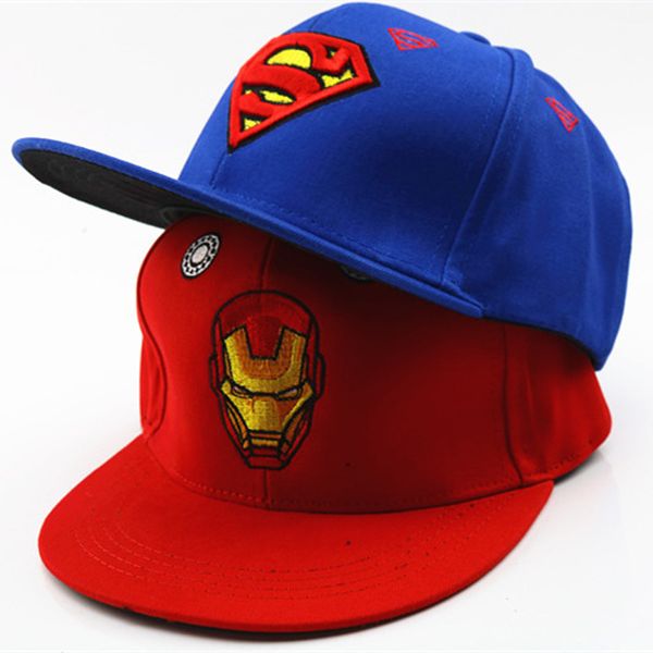 

3d embroidery iron man batman baseball caps kids snapback hip hop hats sun hats for boys girls 2-9 years old gorras, Blue;gray