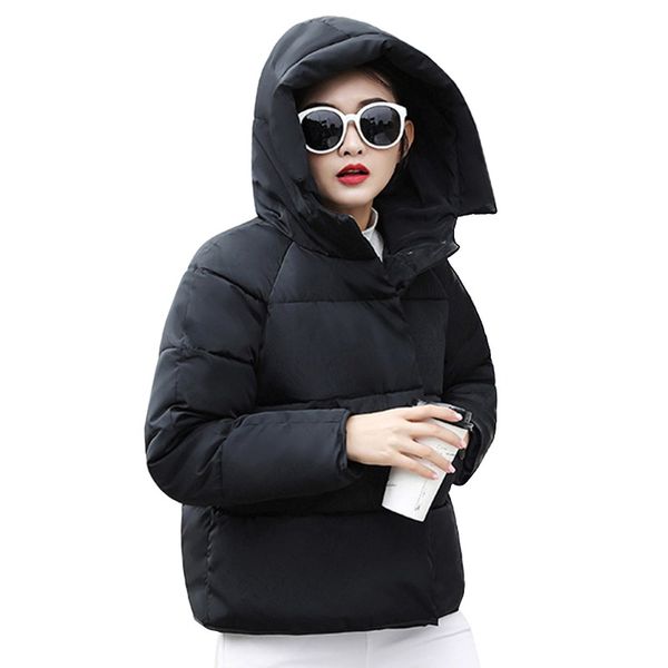 

autumn winter keep warm women hooded coat solid color mm female long-sleeved short light down coats, Black