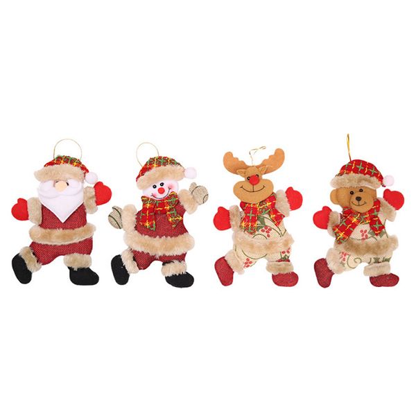 

4 pcs/set christmas decoration christmas tree pendant little figure dancing old man snowman deer bear fabric doll hanging gifts