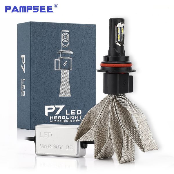 

2pcs p7 zes chip h4 h13 9004 9007 60w led car headlight kits far & near auto driving bulbs dipped/high beam suv fog lamp fanless