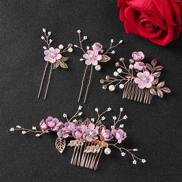 Fashion Luxury Blue Flower Hair Combs Headdress Prom Bridal