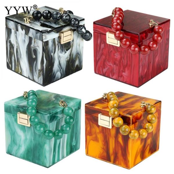 

женщины сумка 2020 мода мини тотализаторы акрилового box bag шарики top handle сумка женских шаблон чернила вечер сцепление кошелек болс muj