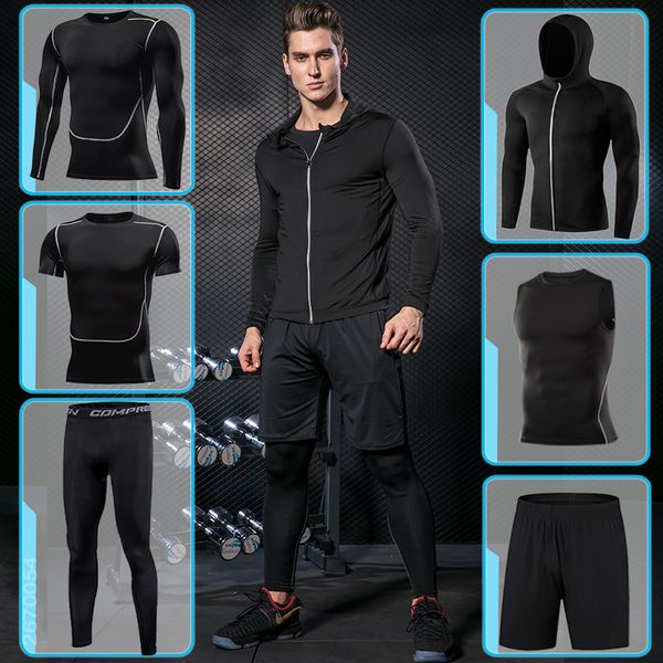 

running sport set for men's tight sport clothing gym fitness sportswear suit outdoor workout compression tracksuit clothes black, Black;blue