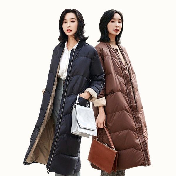 

down jackets parka women long 2019 winter jacket overknee down clothes thickening keep warm loose coat outerwear coats duck fur, Black