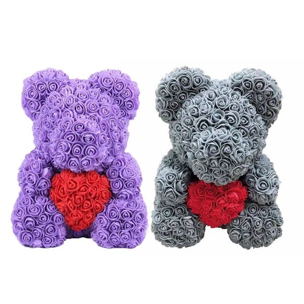 

ootdty 38cm foam rose flower cute bear doll with heart shape wedding home decorations birthday valentine's day gift