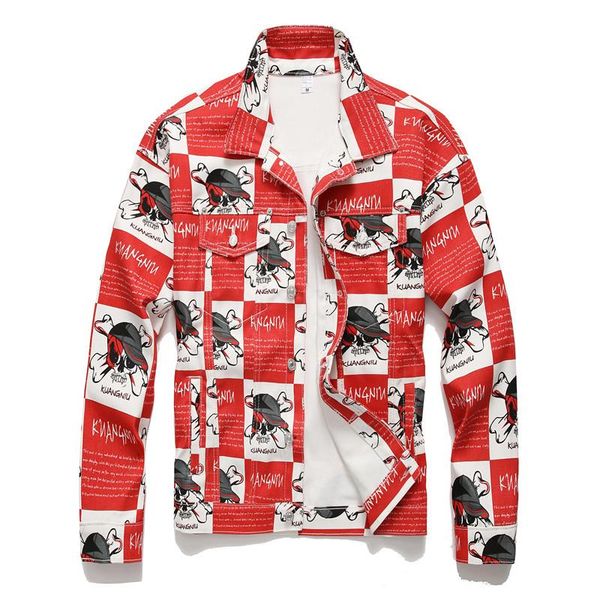 

2020 spring mens printed denim jackets fashion designer unique red streetwear distressed motorcycle biker jeans big size jacket coat 988, Black;brown