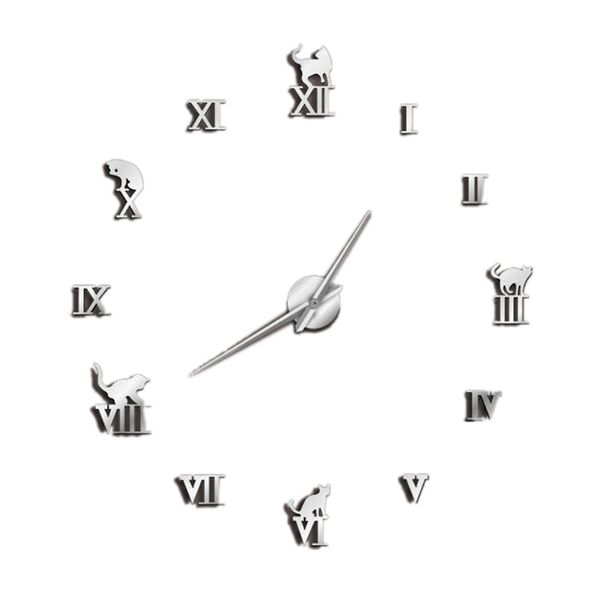 

3d large wall clock diy large modern frameless home decor cat big clock mirror for bedroom living room kittens kitty wall deco