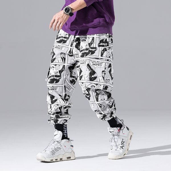 

2018 fashion japanese street anime pants men women spring black white pencil pants