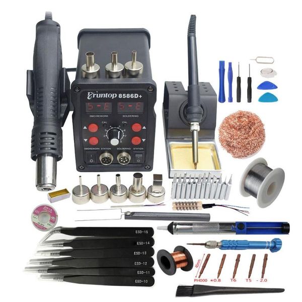 

eruntop 8586d + электрические паяльники + hot air gun better smd паяльная станция модернизированный 8586 8586+ 8586d