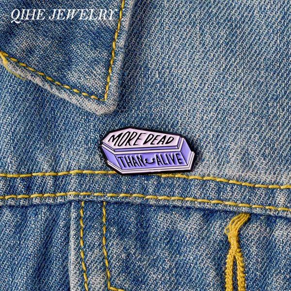 

qihe jewelry purple coffin enamel pins dead and alive brooches halloween punk lapel pins coffin badges for jackets, Gray