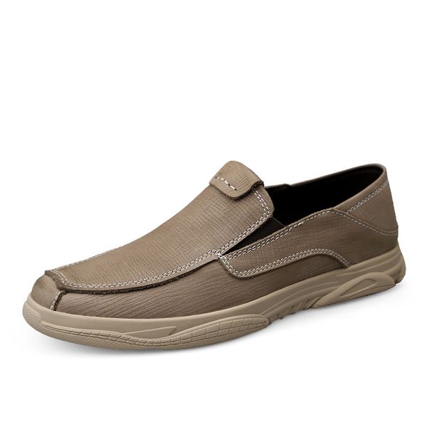 

genuine leather moccasins men slip on casual shoes breathable loafers, Black