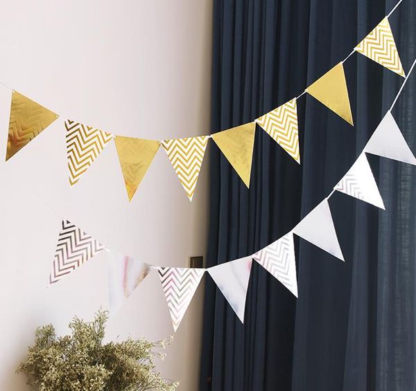 Gold-silbrig-metallisches Wimpel-Flaggen-Banner aus Papier für Hochzeit, Geburtstag, Urlaub, Brautparty, Party-Dekoration