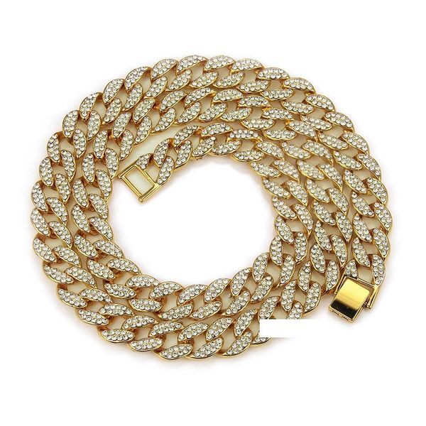 

hip hop mens gold full diamond cuban link chain necklace 15mm designer luxury iced out bling curb choker chains miami rapper jewelry for men, Silver