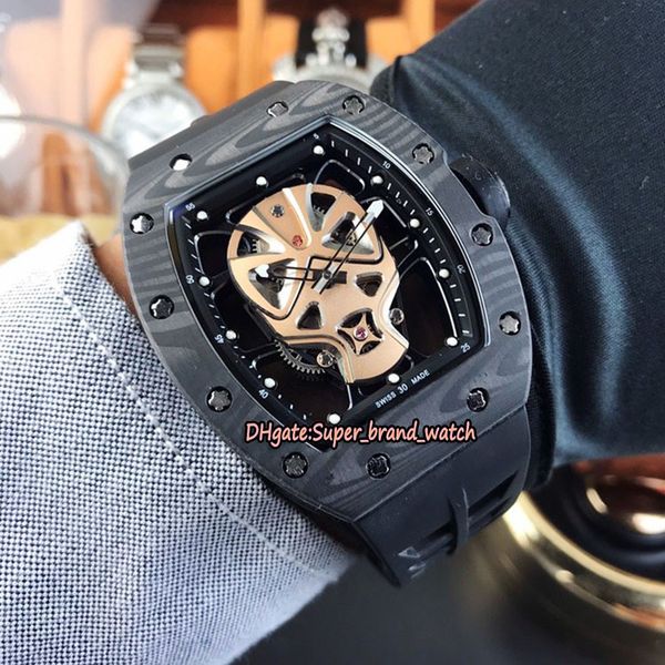 

latest edition rm52-06 mask carbon fiber case rose gold kabuki mask skeleton dial japan miyota automatic 052 mens watch luxury sport watches, Slivery;brown