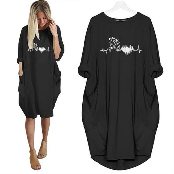 

pocket dress hores letters print dress summer vestidos clothing beach plus size ukraine, Black;gray