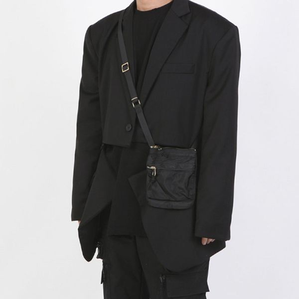 

men invisible zipper split casual suit jacket male japan korea streetwear vintage blazer coat outerwear, White;black
