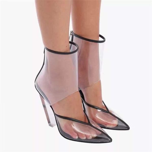 

2019 summer show new wedges foreign trade large size high-heeled pointed transparent sandals, Black
