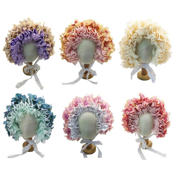 

handmade baby floral bonnet matching lace ribbon band baby girls flower cotton hat hair accessory kidocheese, Slivery;white