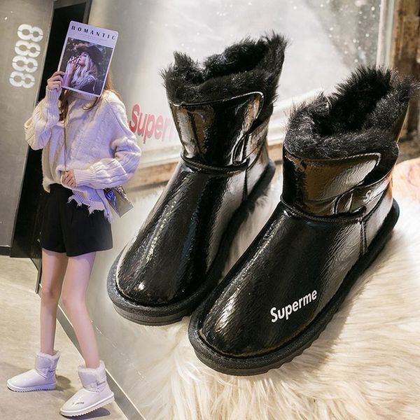 

w- explosion models fashion outdoor winter snow boots women's wild warm non-slip cotton shoes a pedal lazy bread shoes, Black