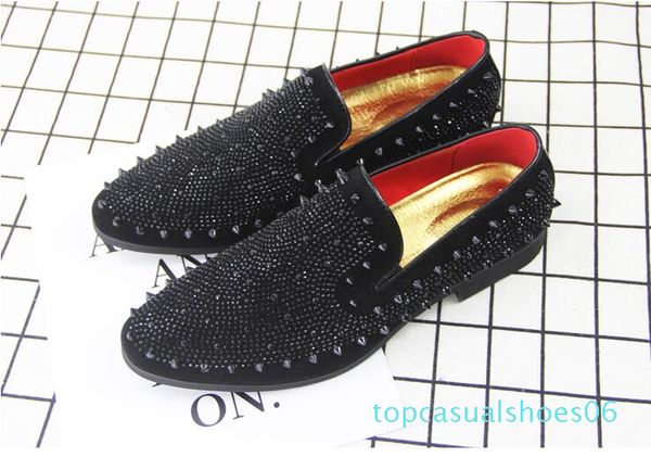 

men luxury designer black rhinestone rivet casual shoes male homecoming dress wedding party prom shoes sapato social zapatos t6