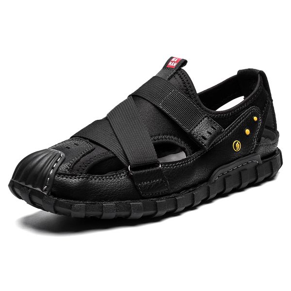 

men flat leather men shoes outdoor summer handmade casual shoes sandals for breathable sandals big size 48, Black