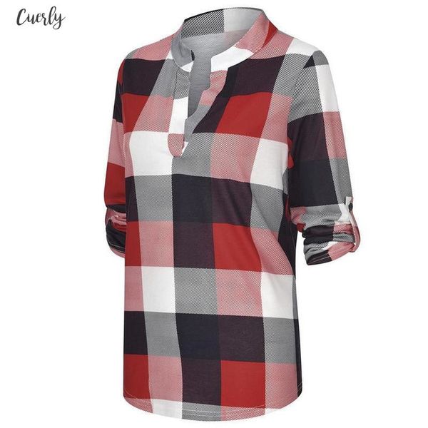 

womens and blouses plus size autumn womens plaid blouse shirts v neck female blouses 1 2 sleeve lady business blouse, White