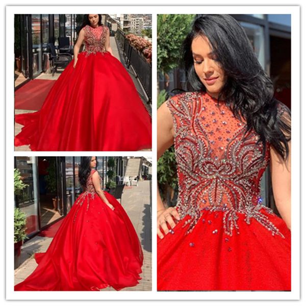 

red spaghetti prom dresses modest evening dress plus size party pageant gowns round neck special occasion dress dubai robes de soire, Black;red