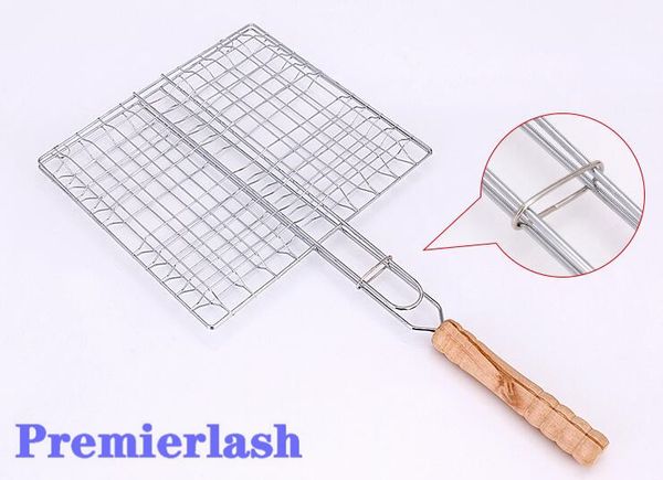 

stable and firm bbq barbecue 2 fish grilling basket roast meat folder tool with insulated wooden handle ing