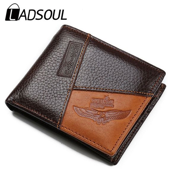 

ladsoul new pu leather men's wallet purse zipper foldable men's wallet multi-function patchwork, Red;black