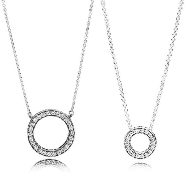 

2 size clear cz hollow round pendant choker hearts statement necklaces for women 925 sterling silver chain necklaces jewelry, Golden;silver