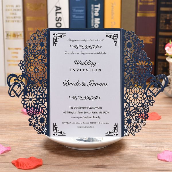 Laser Cut Name Card Wedding Invitations Cards Luxury Flowers