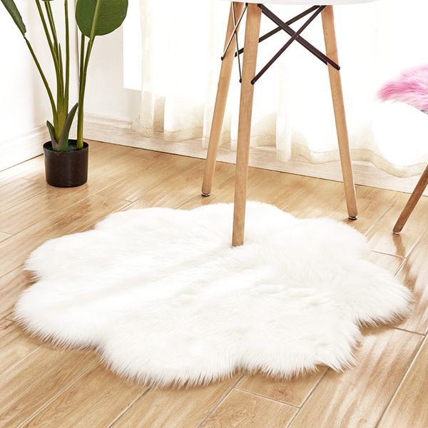 

long plush rug plum blossom shape artificial imitation wool carpet hairy floor mat sofa winter christmas decor table