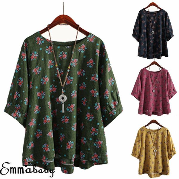 

women summer blouses vintage floral printed long sleeve shirt female camisas femininas fashion cotton short sleeve shirt, White