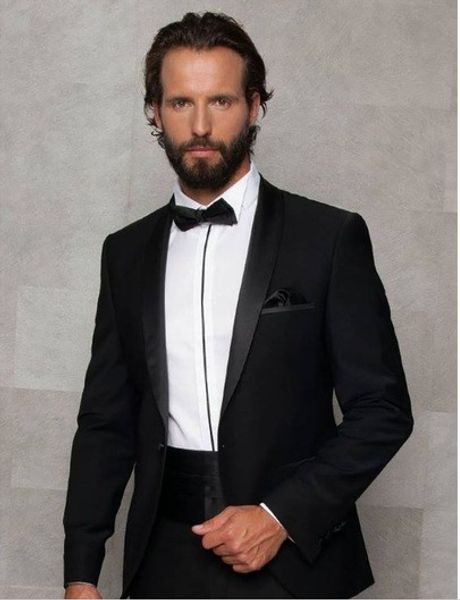 

all loved one button groomsmen shawl lapel groom tuxedos men suits wedding/prom/dinner man blazer(jacket+tie+pants) 138, Black;gray