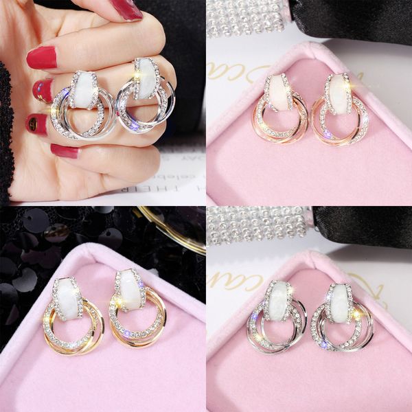 

atmosphere diamond geometry circle earrings woman temperament concise personality eardrop earring woman ornaments fashion jewelry, Silver