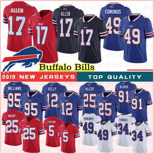 

buffalo jerseys bill 17 josh allen 49 tremaine edmunds 12 jim kelly 95 kyle williams 34 thurman thomas 25 mccoy watkins dareus 91 jersey new, Black;red