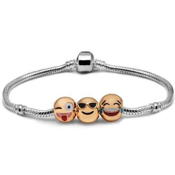 

2019 new fashion simple emoji charm bracelet 10 bead gold plated * great gift idea * bracelet cartoon party gifts, Golden;silver