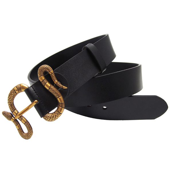 

western black brown white men leather strap jeans fashion retro pin snake buckle men cow leather belt