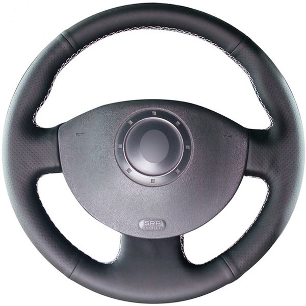 

black genuine leather hand-stitched car steering wheel cover for megane 2 2003-2008 kangoo 2008 scenic 2 2003-2009