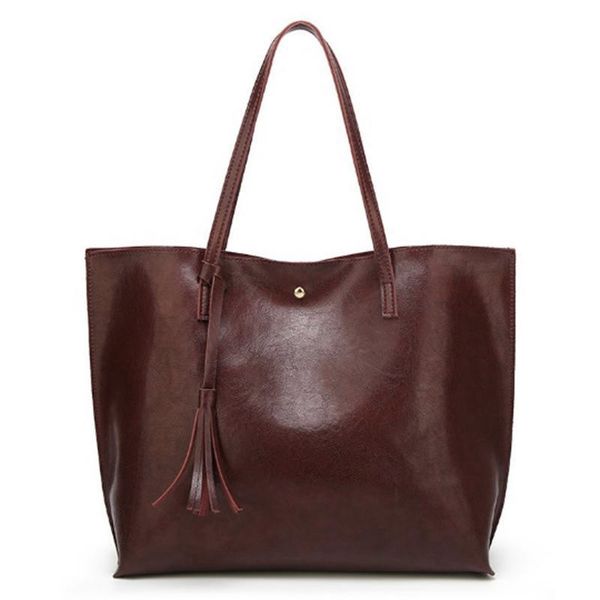 Luxury Oil Wax Women Shoulder Bag Female Simple Solid Patent Pu Leather Large Casual Tote Lady Handbag Bolsas Femininas