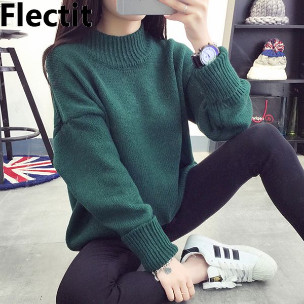 

flectit oversized plain sweater women stylish long sleeve drop shoulder mock neck sweater pullover american style cosy jumper *, White;black