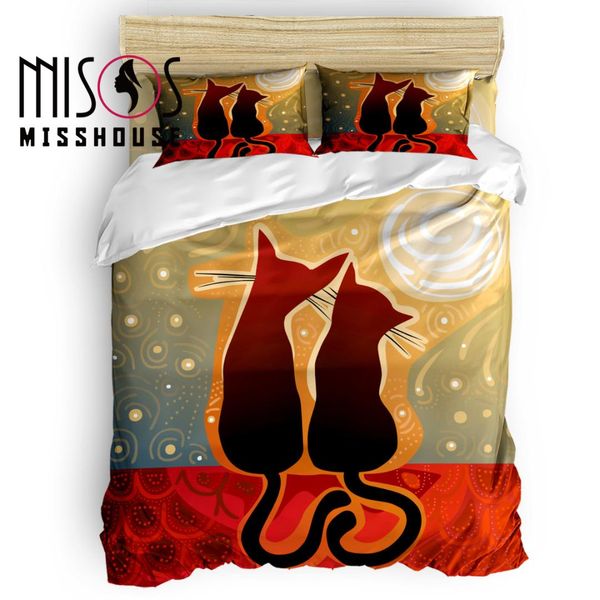 

misshouse cat lover silhouette duvet cover set cartoon animal bed sheets comforter cover pillowcases 4pcs bedding sets