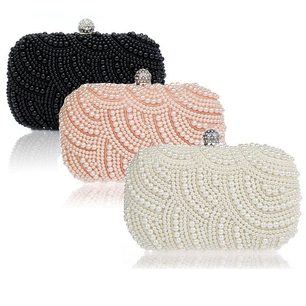 

luxury crystal evening clutch new women oval shaped pearl bead handbag elegant wedding purse party rhinestone pearl pouch bag