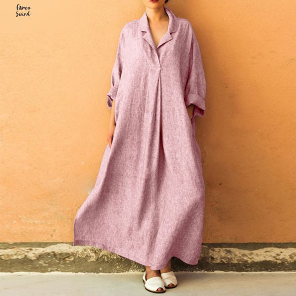 

plus dress size maxi dress womens sundress female long vestido elegant button down shirt long sleeve party robe twill femme, Black;gray