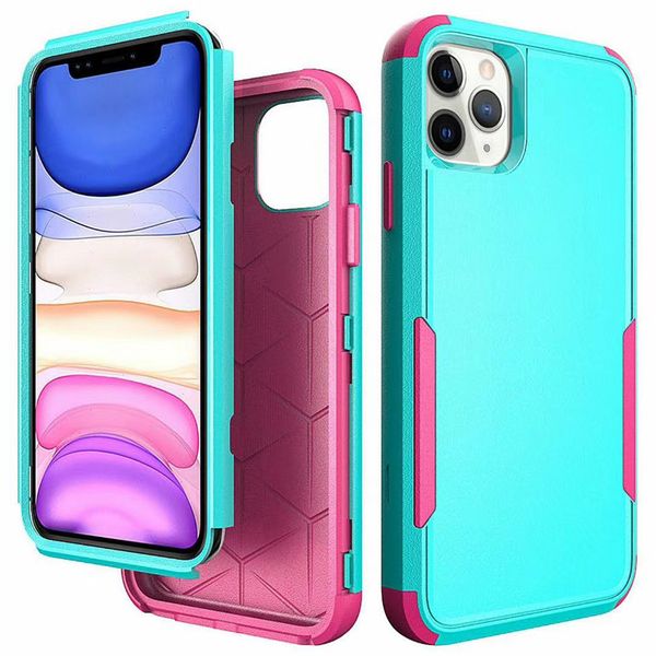 Para iPhone 12 Pro Max Borracha revestimento Matte Armadura PC + TPU pára-choques triplo para iphone 11 caso de telefone pro Max