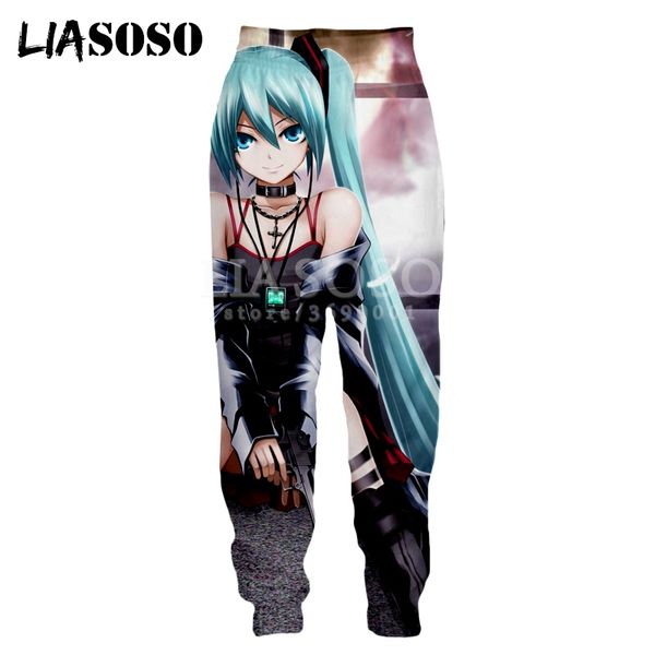 

liasoso new 3d print men women sweatpants anime vocaloid hatsune miku cute girls casual sweat pants joggers pants x1081, Black