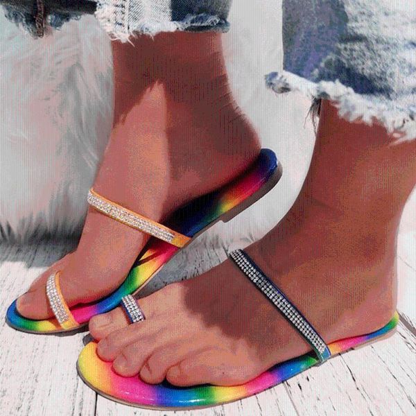 

gigifox 2020 ins rainbow multicolor sandal shoes women slippers, Black