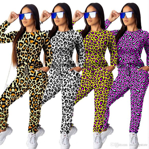 

осень весна женщины leopard костюмы главная модельера 2pcs костюмы tshirts брюки, Gray