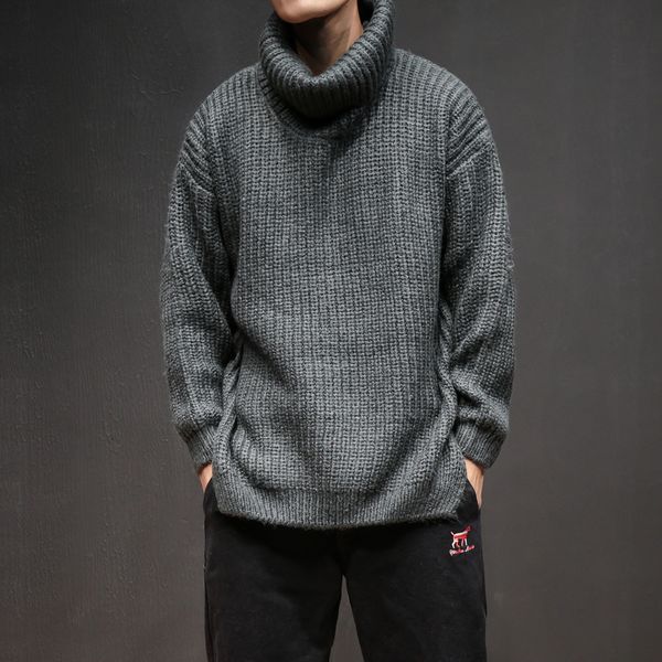 

fashion loose knitted sweaters male winter sweater knit turtleneck pullovers lapel solid coarse wool sweater men plus size -5xl, White;black