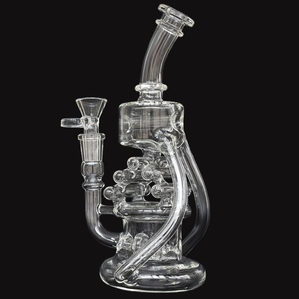 

Clear Glass Bong Recycler Oil Rig Shisha Oil Burner Hookah Hand Work Water Glass Pipe Dab Rig for Smoking Pipes 8.5 inch